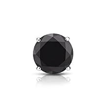 14k Gold Round SINGLE Black Diamond Stud Earring (1/4-2cttw) 4-Prong Basket set with Screw-back Diamond Wish