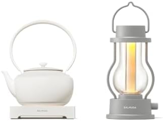 BALMUDA Combo Pack: MoonKettle White & The Lantern Gray | Electric Kettle with Temp Control & Rechargeable LED Lantern