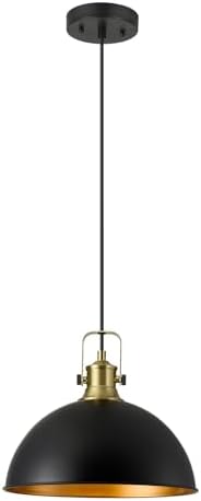 12 Inch Black Farmhouse Pendant Lights for Kitchen Island Industrial Pendant Lighting Adjustable Height Vintage Dome Hanging Light Fixtures for Barn, Dining Room