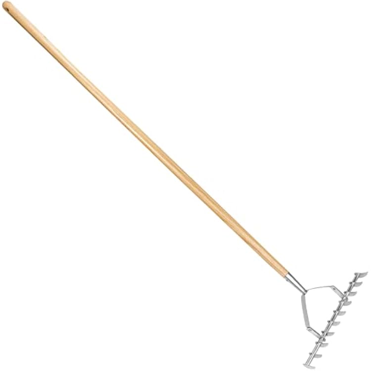 Berry&Bird 58.3 Long Handle Thatch Rake, 10 Tines Garden Dethatcher, Heavy Duty Stainless Steel Aerator Cutter with Hardwood Handle, 14.6 Wide Dethatching Rake