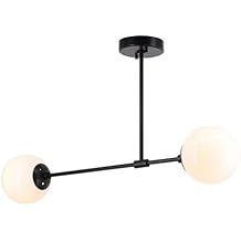 XiNBEi Lighting Semi Flush Light, 2 Light Globe Semi Flush Mount Ceiling Light, Black Bedroom Close to Ceiling Light XB-SF1211-2-MBK-1