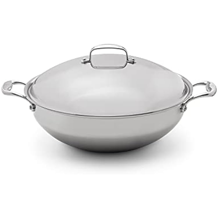 Heritage Steel 13.5 Inch Wok with Lid - Titanium Strengthened 316Ti Stainless Steel Pan with 5-Ply Construction - Induction-Ready y Clad, Made in USA