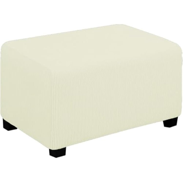 Velvet Ottoman Slipcover,Stretch Jacquard Plush Ottoman Cover Rectangle Ottoman Slipcovers Footstool Cover,Furniture Protector with Elastic Bottomfor Living Room Bedroom,Beige a,L