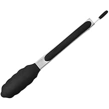 Kitchen Tongs 9-Inch, Premium Stainless Steel Silicone Non-Stick Grilling Barbeque Cooking Locking Food Tongs Cooking Tongs, for Food Grill, Salad, BBQ, Frying, Serving (Black)