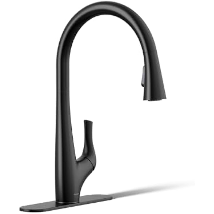 KOHLER R43210-BL BevinTM Kitchen Sink Faucet with Pull Down Sprayer, Two-Function Sprayhead Kitchen Faucets, 1.5 GPM, Matte Black