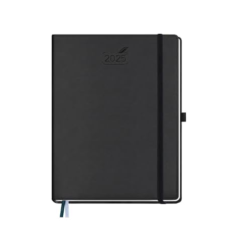 BEZEND 2025 Planner Daily Weekly & Monthly 8.5 x 11 Jan - Dec 2025 Agenda 2025 Vertical Calendar Book with Hourly Schedule, Monthly Tabs, Pen Holder, Vegan Leather Hard Cover - Black