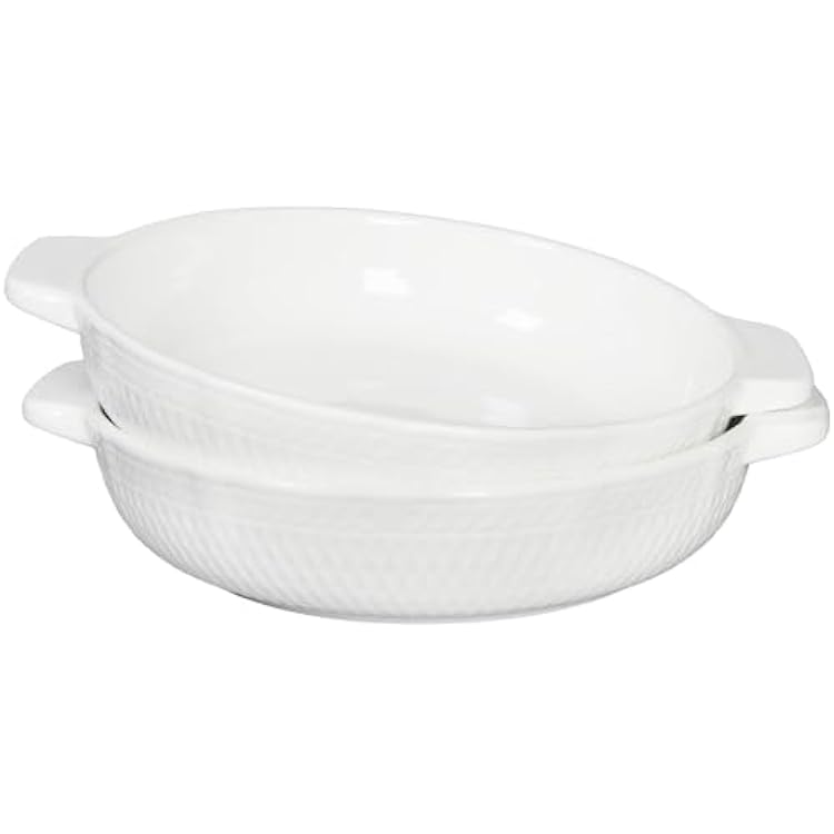Round Au Gratin Baking Dish 33oz, Porcelain Casserole Dish with Handle, 8.5 Pie Pan Baking Pans Quiche Pan, Tart Pan, Pie Plate for 2 or 3 person servings, for Apple, Quirche, pie, Set of 2