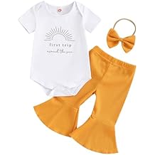 My 1st Birthday Baby Girl Outfit First Trip Around The Sun Short Sleeve Romper Top Ribbed Bell Bottom Pants Set