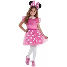 Girl's Pink Minnie Mouse Dress Costume | Kids Disney Gown with Headband, Polka Dot Tulle Skirt for Halloween