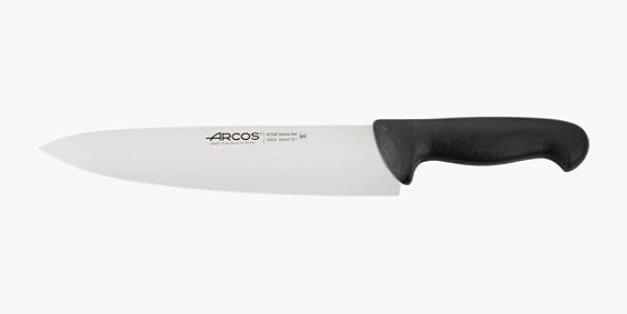 Arcos Series 2900 Chef Knife - Nitrum Stainless Steel Blade 10'' - Polypropylene Black Handle - Silver - Color Identification System for Hygiene and Health