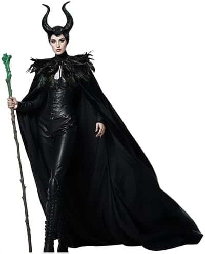 LVOW Black Feather Shawl Cloak with Demon Horns Set - Womens Halloween Wicked Queen Costume