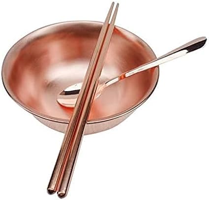 Copper Bowl & Chopsticks & Spoon Set, 99.9% Pure Copper Double-Layer Bowl, Kitchen Decor