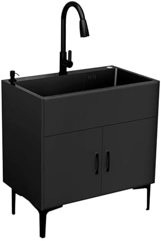 Stainless Steel Utility Sink with Cabinet, Freestanding Design, Pull-Down Faucet, Perfect for Laundry Room, Garage, Kitchenette, Mudroom
