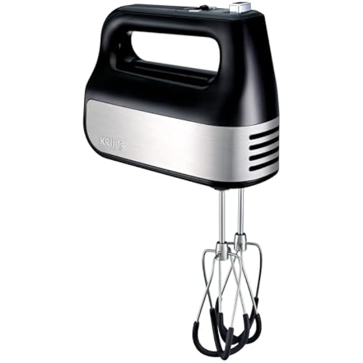 KRUPS Hand Mixer, Electric Hand Mixer with Turbo Boost Stainless Steel Accessories, Count Down Timer, 4 servings, Black