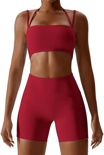 IMEKIS Womens Workout Sets 2 Piece Yoga Outfit High Waisted Biker Shorts Leggings Sports Bra Gym Fitness Clothes Tracksuit