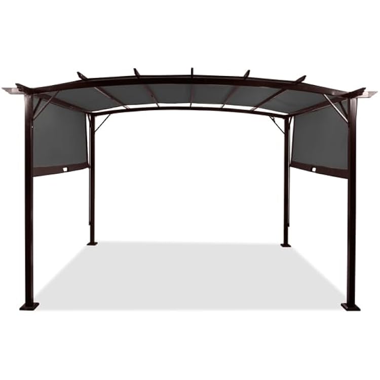 12 x 9 Outdoor Arched Pergola, Metal Pergola with Retractable Sun Shade for Backyards, Lawn, Patios