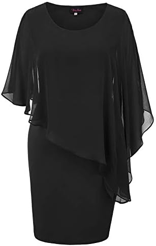 Hanna Nikole Womens Sleeveless Cape Dress with Chiffon Overlay Sequin Bodycon Pencil Dress