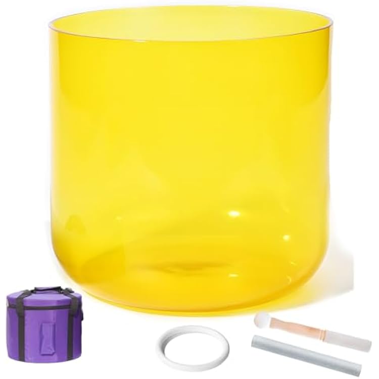 440432Hz Yellow Alchemy Clear Cosmic Light Quartz Crystal Singing Bowl, for Sound Healing and Meditation, Prayer, Stress Reduction,A Note,6 432hzBag