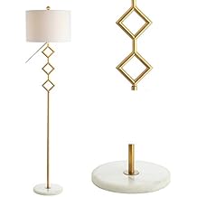 JONATHAN Y 61.5" Gold Leaf Diamante Modern Floor Lamp with Marble Base, Glam Transitional Standing Lamp for Living Room, White Linen Shade, LED Bulb Included JYL1083A