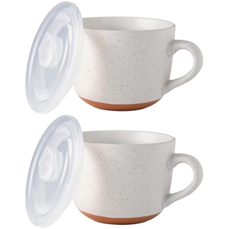 AmorArc Ceramic Soup Mugs with Lid, 32 oz Large Soup Cups with Hanlde for Coffee, Cereal, Salad, Noodles, Tea, Soup Bowls Cups, Microwave&Dishwasher Safe, Set of 2 Alloy Orange, 32oz - Set of 2