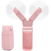 Portable Handheld Fan, Personal Mini Pocket Hand Held Fan USB Rechargeable for Woman Girls Outdoor Travel, Dual Head with 2 Speed Strong Wind (Pink)