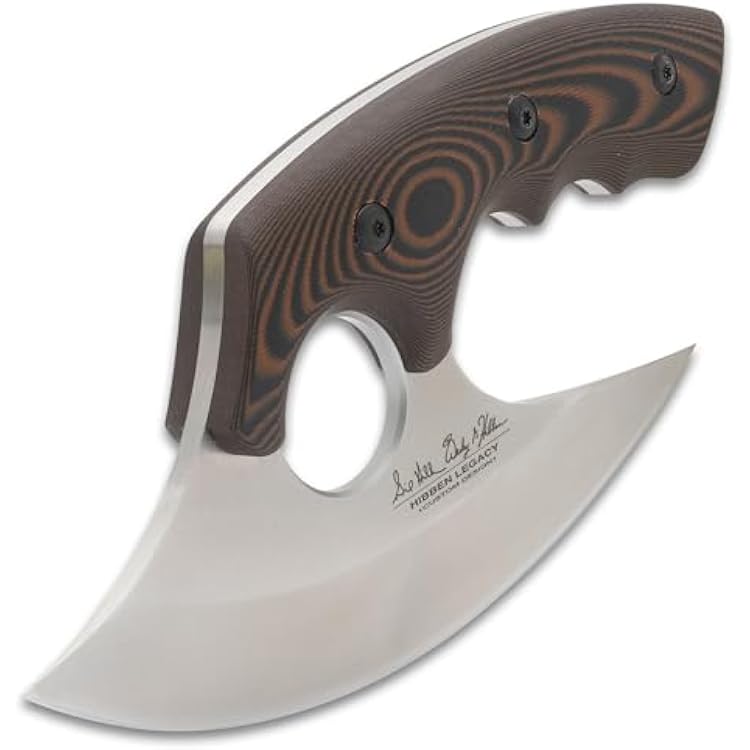 Hibben Legacy Tundra Ulu Knife | Gil & Wesley Hibben Design | Mirror-Polished 420HC Stainless Steel Curved Blade | 7 14 Inch Overall | BlackBrown Micarta Handle Scales | Genuine Leather Belt Sheath