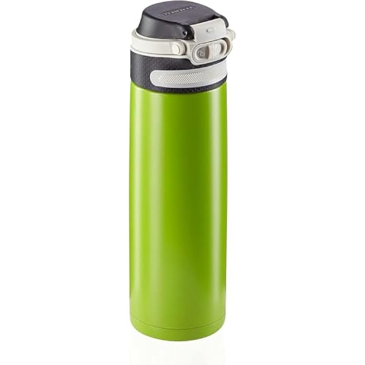 Leifheit Insulating Mug Flip 600 ml, coffee mug 100% leak-proof, practical one-hand opening, drinking mug to go with fruit filter, keeps drinks hot for up to 6 hours, kiwi