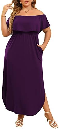 Nemidor Womens Plus Size Maxi Dress Summer Casual Loose Off Shoulder Slit Long Dresses with Pocket