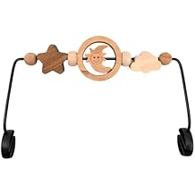 Natural Wooden Activity Toy Bar for Baby Bjorn Bouncer, 360 Rotating Smiling Moon Hanging Toys for Infant Car Seat & Stroller, Sensory Development Toy 0-12 Months