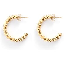 Women's Hoop Earrings Twisted Rope Round Hoop Earrings in Rose Gold, White Gold and Yellow Gold