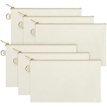 Aspire 6-Pack Canvas Makeup Bags, Blank Cotton Zipper Bags for DIY Craft, 7-3/4 x 4-1/2 Inch (Natural Bag Gold Zipper)
