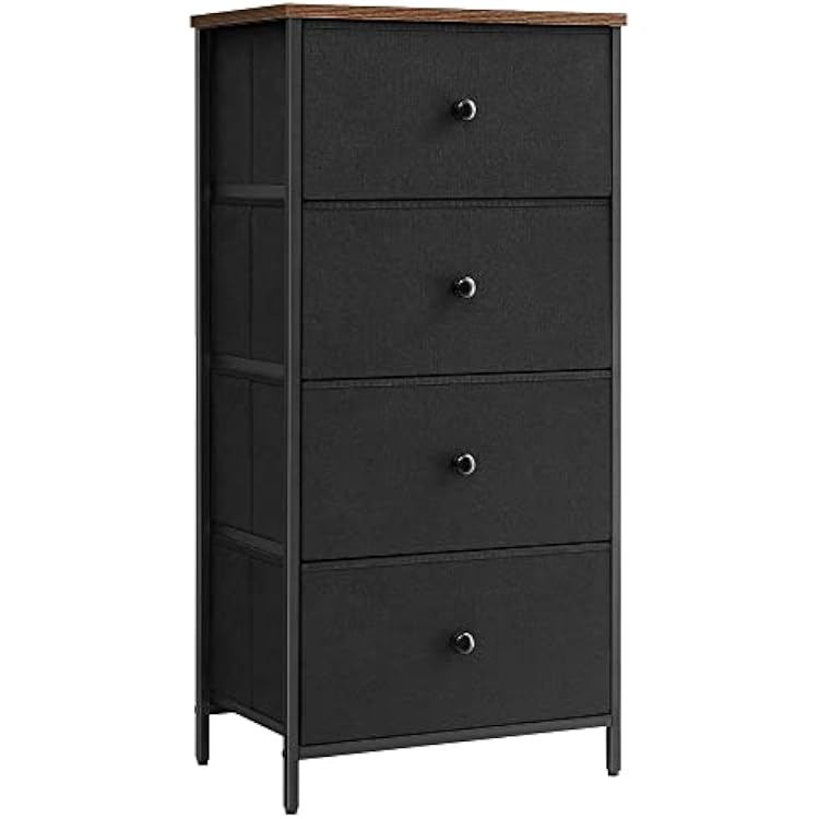 SONGMICS Dresser for Bedroom, Fabric Dresser with 4 Drawers, Metal Frame, Small Chest of Drawers, Black and Rustic Brown ULTS314B01