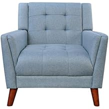 Christopher Knight Home Alisa Mid Century Modern Fabric Arm Chair, Blue and Walnut
