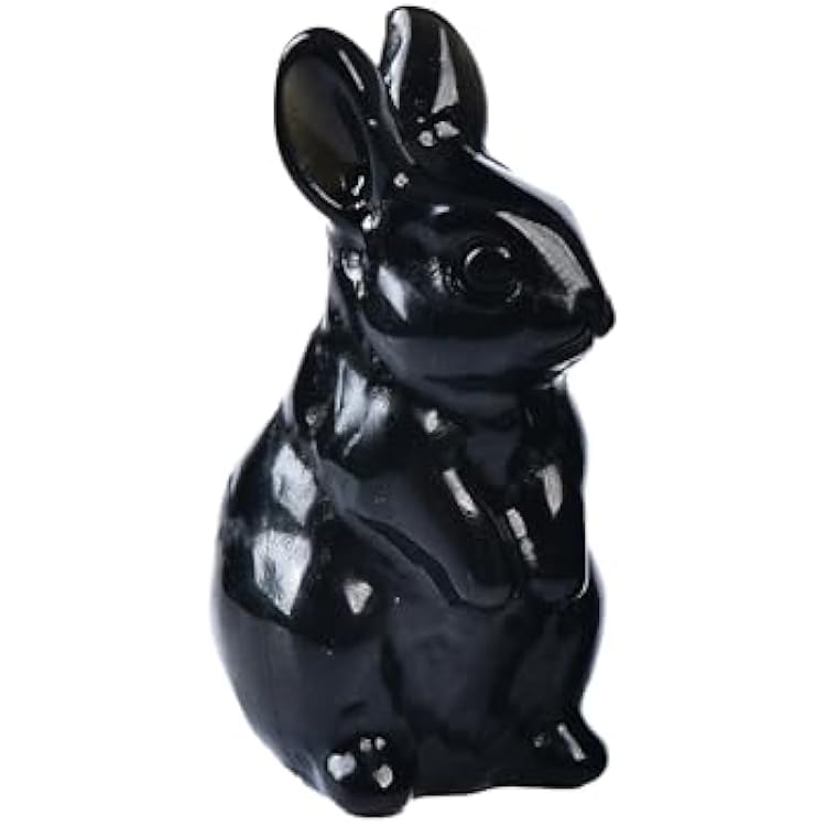 AMOYSTONE 2 Natural Obsidian Rabbit Figurine - Hand Carved Black Stone Bunny Statue for Easter Basket Stuffer, Home Office Decor & Desk Paperweight