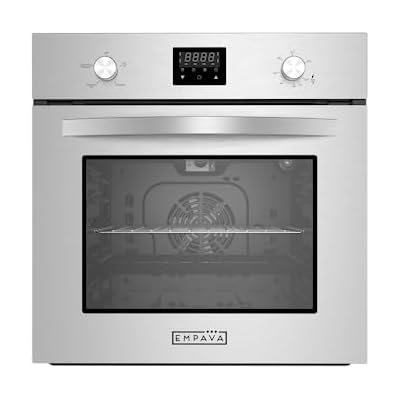Empava 24 Stainless Steel Gas Wall Oven, 2.3 cu. Ft. Single Oven with Bake, Broil & Rotisserie Functions, Mechanical Controls, Digital Timer and Convection Fan
