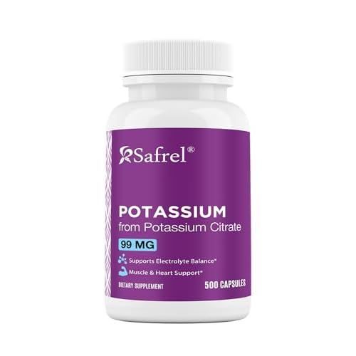 Safrel | Potassium Citrate Capsules | 500 mg Potassium Citrate  99 mg Potassium | 500 Servings | Electrolyte Balance Support | Vegan Non-GMO | Gluten Free Halal
