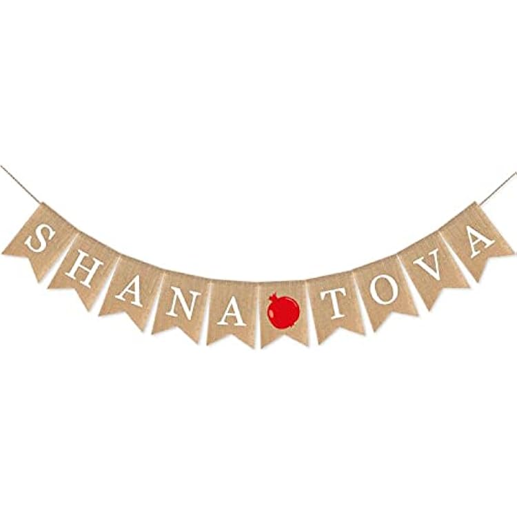 SWYOUN Burlap Shana Tova Banner Rosh Hashanah Jewish New Year Party Supplies Bunting Garland Decoration