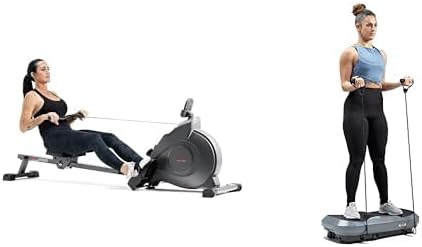 Sunny Health & Fitness Magnetic Rowing Machine with Exclusive SunnyFit App + Sunny Health & Fitness 3D Vibration Platform with Resistance Bands, 16 Speed Settings, and 3 Vibration Modes