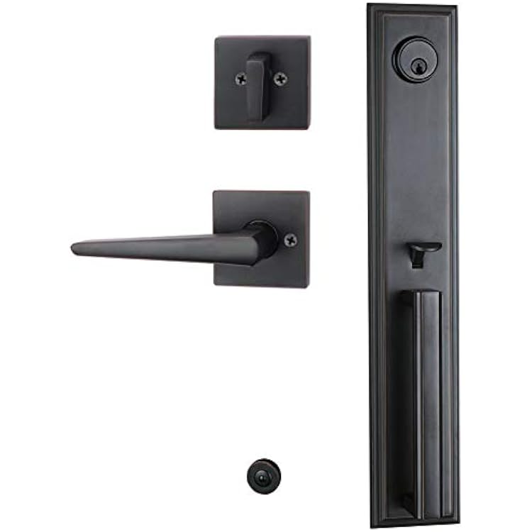 Entry Handleset Bronze Single Cylinder with Knob Handle for Entrance and Front Door Reversible for Right and Left Handed Deadbolt Handle Set Oil Rubbed Bronze Finish,MDHST201110B-AMZ