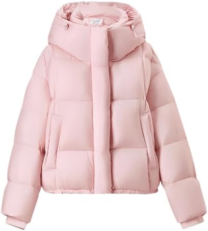 ERFMFKL Hooded Puffer Down Coat For Women Winter Lightweight Zipper Warmth Short Jacket Outerwear
