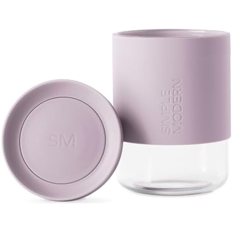 Simple Modern Clarity Cup | Glass Coffee Tumbler with 360 Lid and Silicone Sleeve | Iced Cold Brew and Tea Travel Mug | 12oz, Lavender Mist