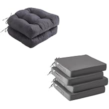 Outdoor Tufted Chair Cushions Set of 2 (19195 Inch) & Outdoor Chair Cushions Set of 4 (19193 Inch), Dark Grey