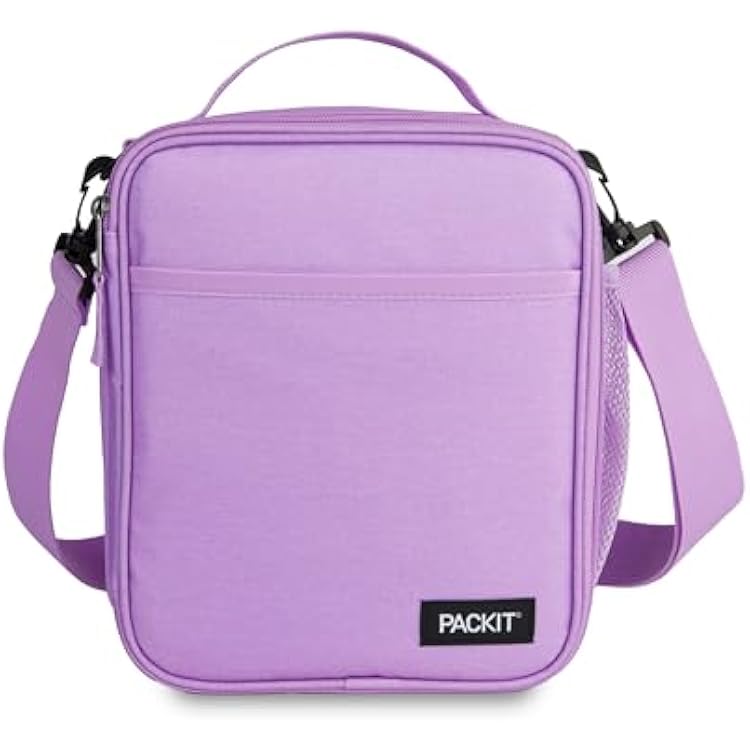 PackIt Freezable Crossbody Lunch Box, Lavender, Built with EcoFreeze Technology, Fully Freezable, Collapsible, Reusable, With Top Handle, Front Slip Pocket. Effortlessly Carry, Fresh Every Time