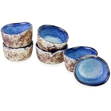 roro 1.5 Inch Handmade Ceramic Pinch Bowls Set of 6, Rustic Coral Reactive Blue