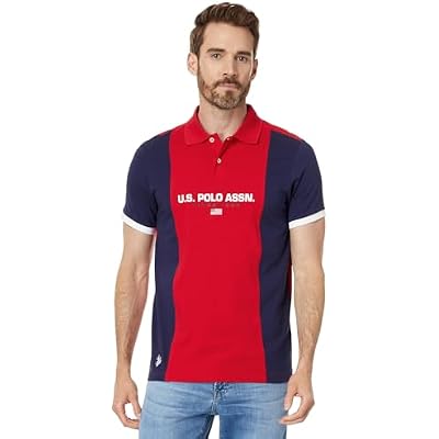 U.S. Polo ASSN. Mens Short Sleeve Slim Fit Colorblock Jersey Knit Polo Shirt