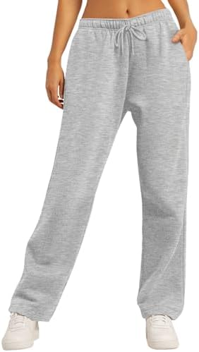 AUTOMET Womens Wide Leg Sweatpants Fleece Lined Baggy Straight Leg Lounge Pants Fall Outfits Athletic Joggers with Pockets
