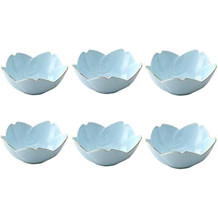 Japanese Style Soy Sauce Dishes set of 6, Cherry Blossom Porcelain Sauce Dish Seasoning Dish Sushi Soy Dipping Bowl Dessert Bowl Appetizer Plates Serving Dish for Kitchen Home Blue