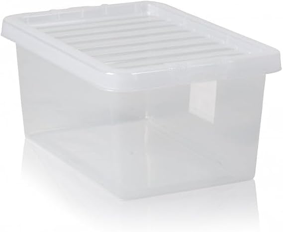 PACK OF 2 Large Storage Box with Lid Strong Plastic Stackable Nestable Container Home Office Clear (14 Litre)
