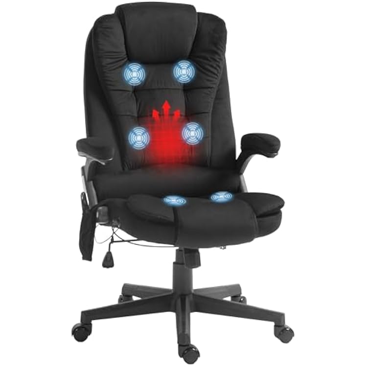 HOMCOM Executive Office Chair with 6 Points Vibration Massage and Heated Lumbar Support, Velvet High Back Computer Chair with Reclining Backrest, Tilt Function and Padded Armrests, Black