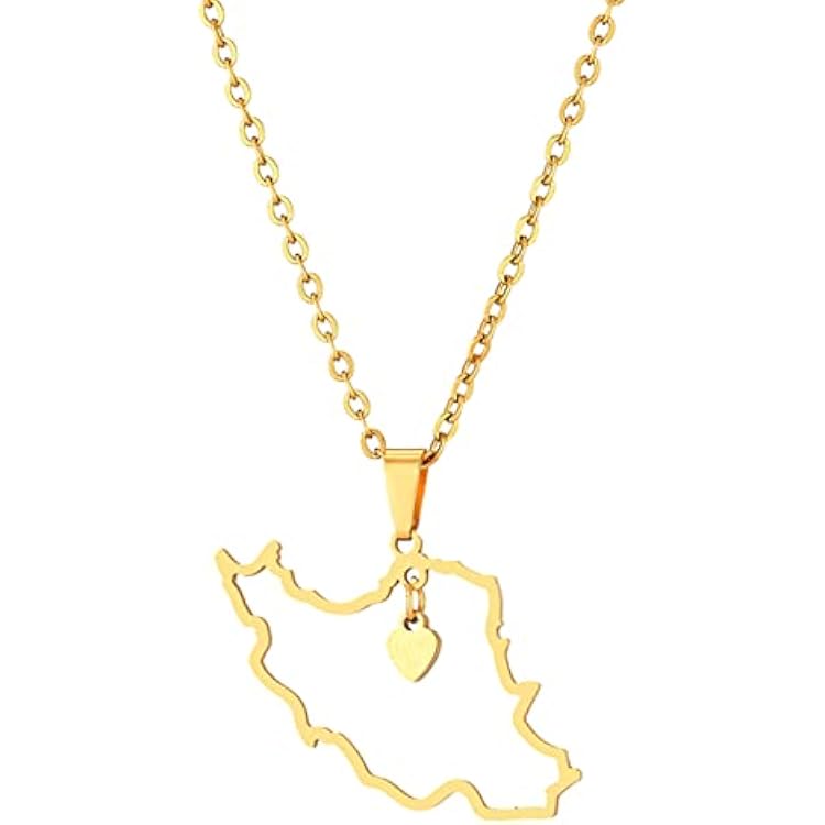 Iran Map Pendant Necklace for Men Women Stainless Steel Gold Silver Choker Iran Outline Heart Flag Jewelry